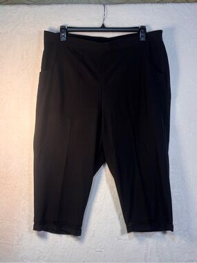 Alfred Dunner Black Capri Pants 20W Plus Size Pull On Elastic Waist Mesh Cuff